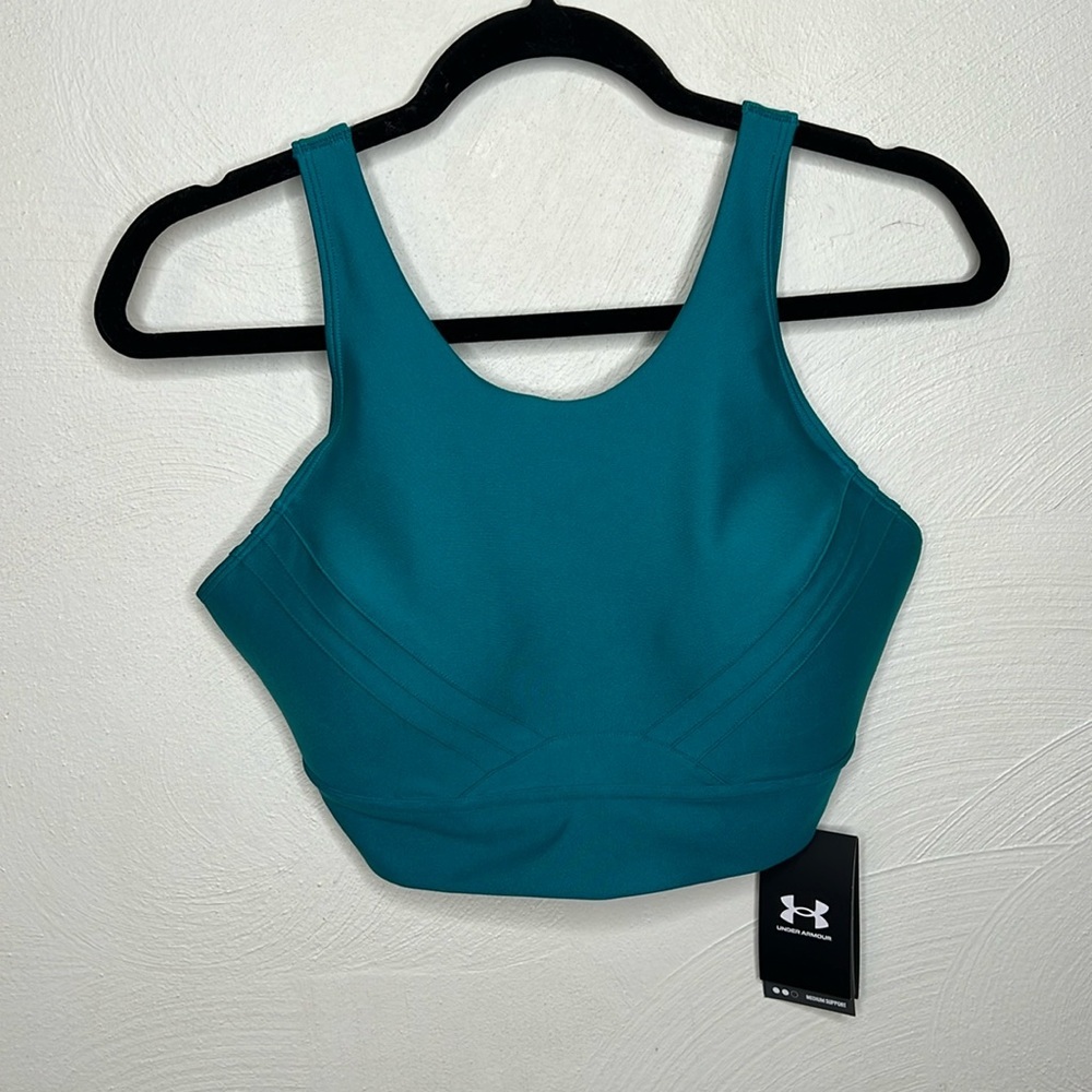 Under Armour UA Infinity Mid Pintuck Sports Bra Large NEW Coastal Teal